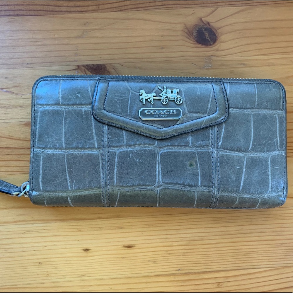 Coach Croc Embossed Zip Around Accordion Wallet
